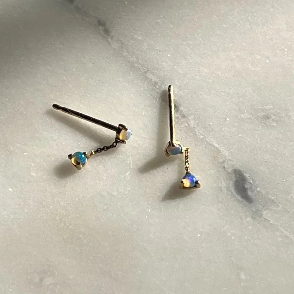 Catbird - Wwake Dangly Opal Earrings (pair) 14kt gold - *no backs* - Picture 2 of 5